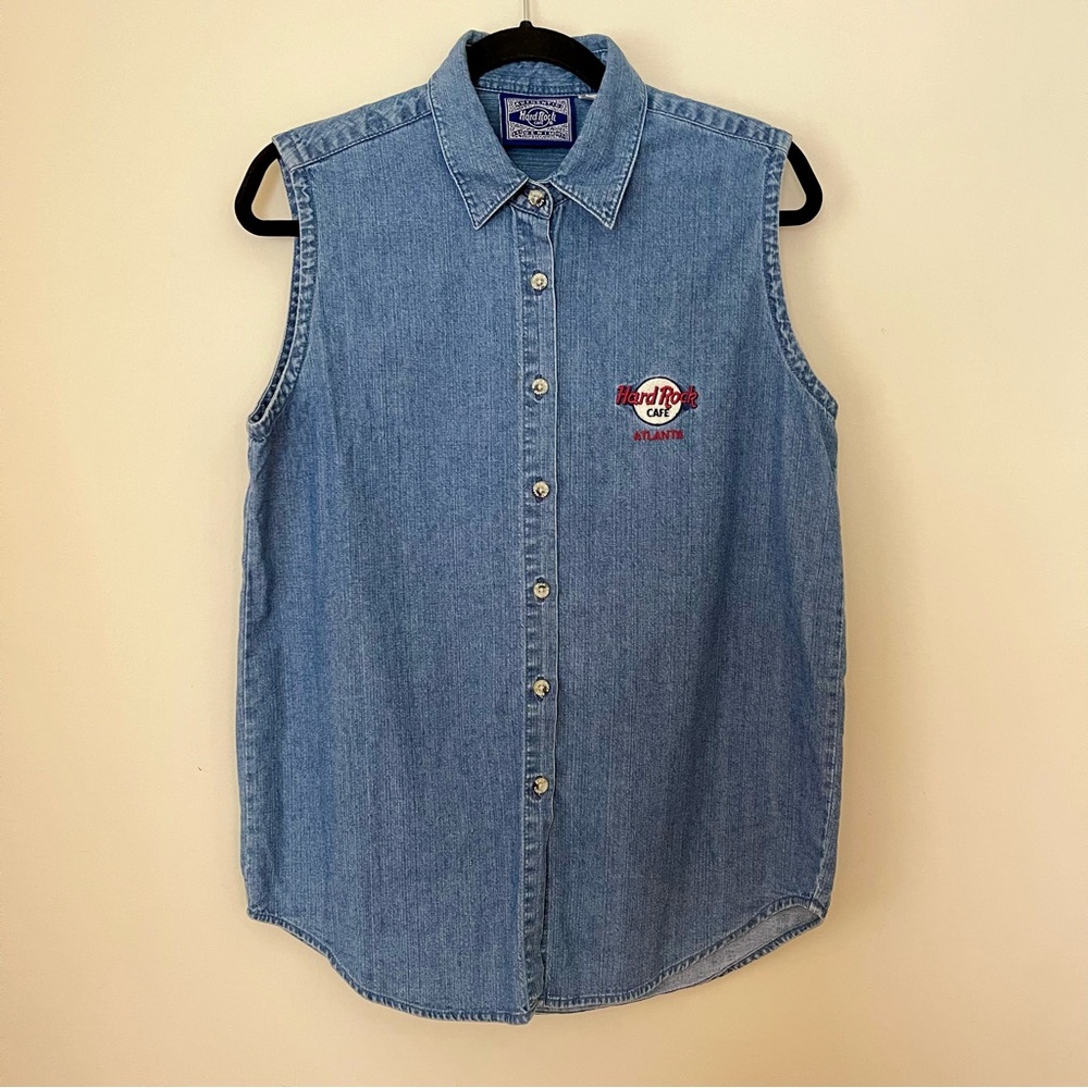 Vintage Hard Rock Cafe Atlanta Sleeveless Denim Jean Vest Shirt
